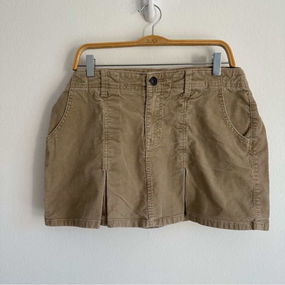 Vintage Old Navy Skirt Mini Pleated Corduroy Tan Brown Grunge Cottage Core Fairy